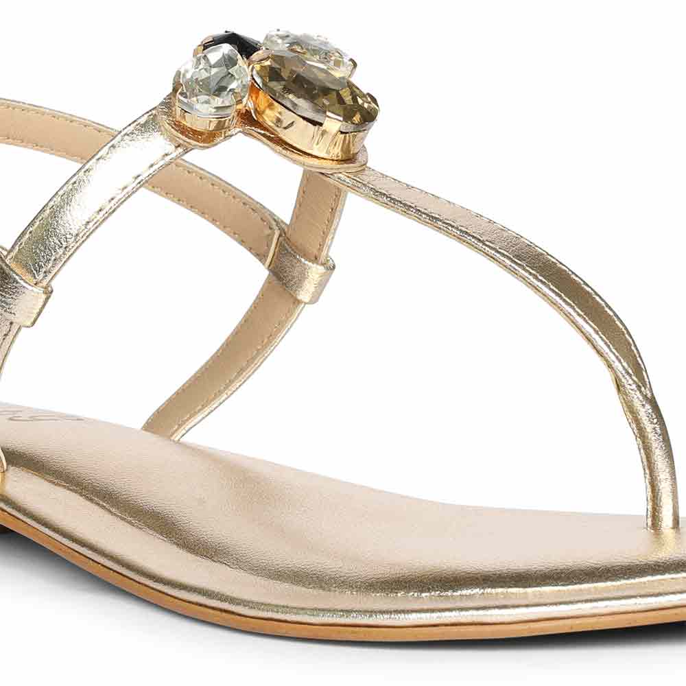 Saint Elara Stone Embellished Gold Leather Sandals - Image 8
