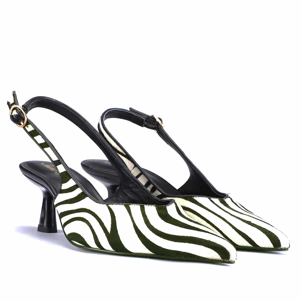 Saint Elara Zebra-Print Slingback Leather Pumps - Image 3