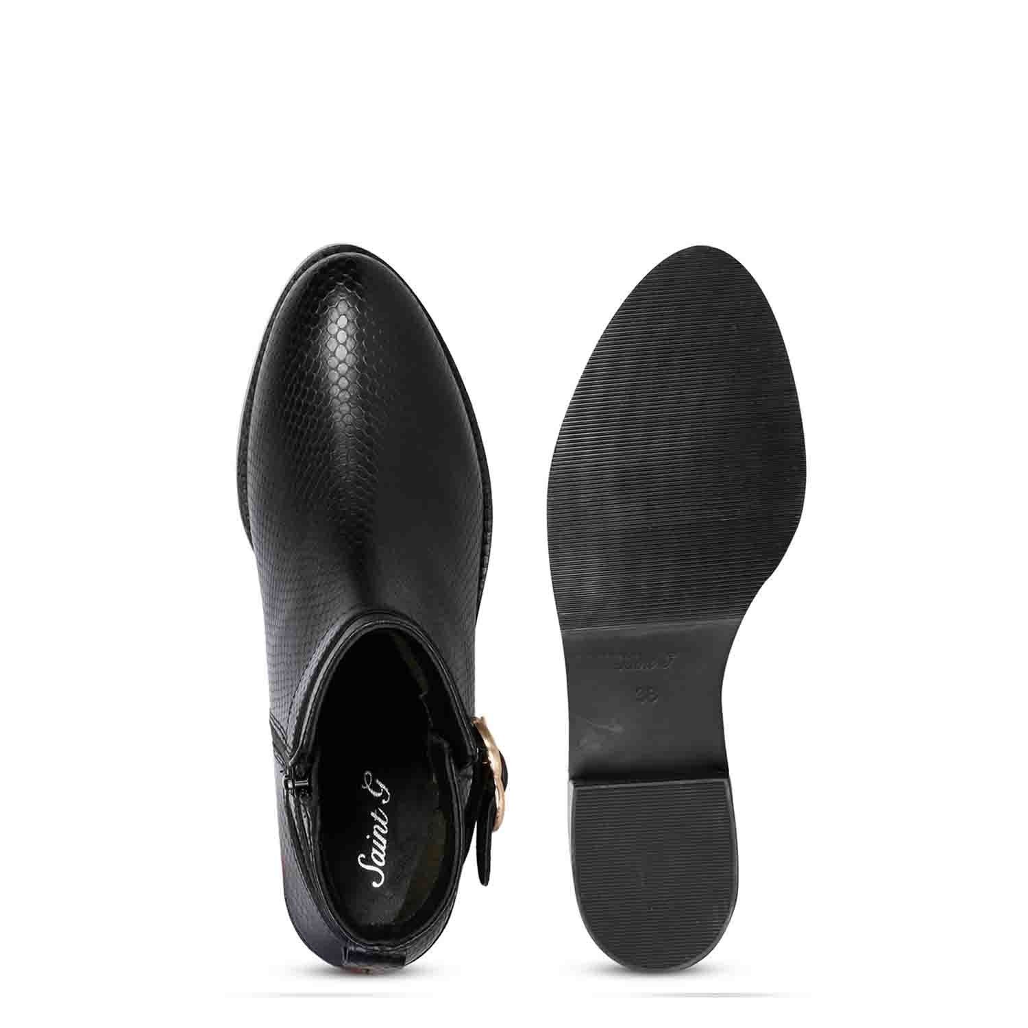 Saint Eleanor Black Leather Handcrafted Side Zippers Ankle Boots - Image 6