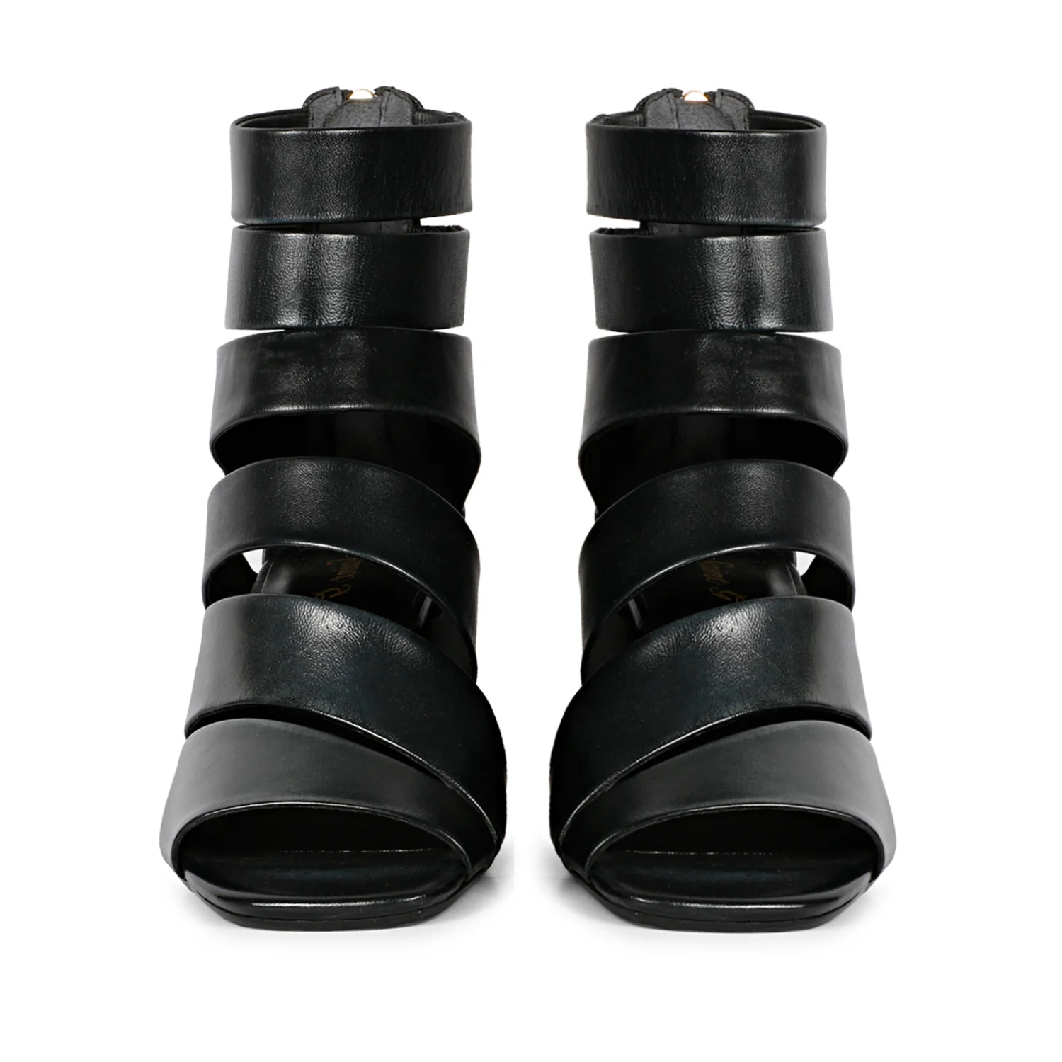 Saint Elena Black Leather Handcrafted Strappy Block Heels - Image 4