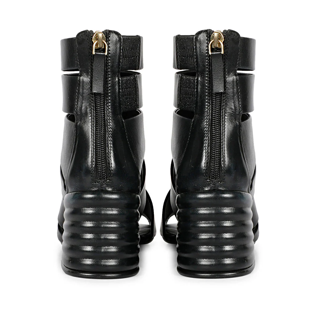 Saint Elena Black Leather Handcrafted Strappy Block Heels - Image 5