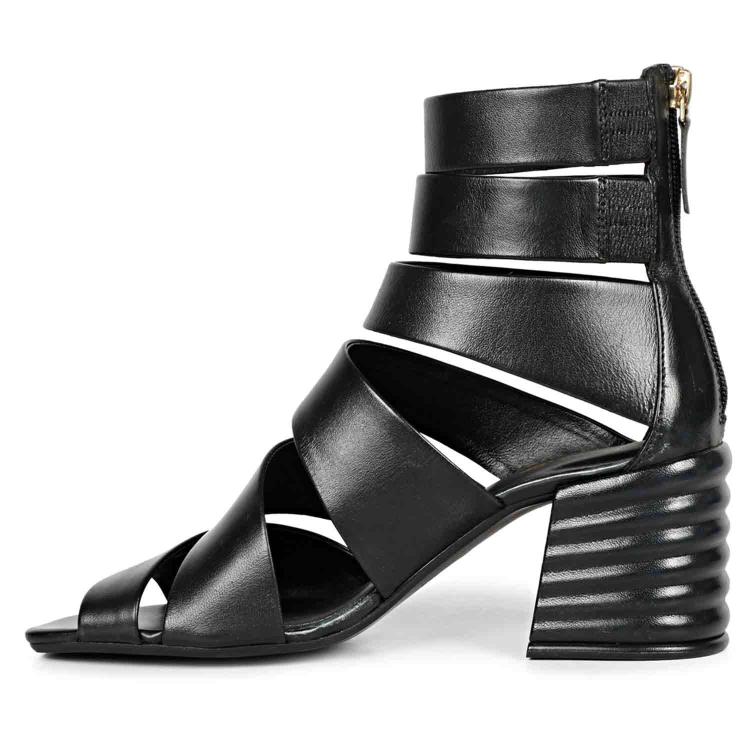 Saint Elena Black Leather Handcrafted Strappy Block Heels - Image 7
