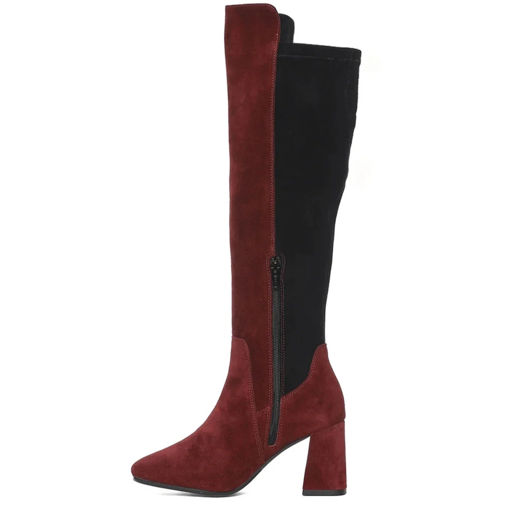 Saint Elexis Maroon Leather Knee High Boots - Image 4