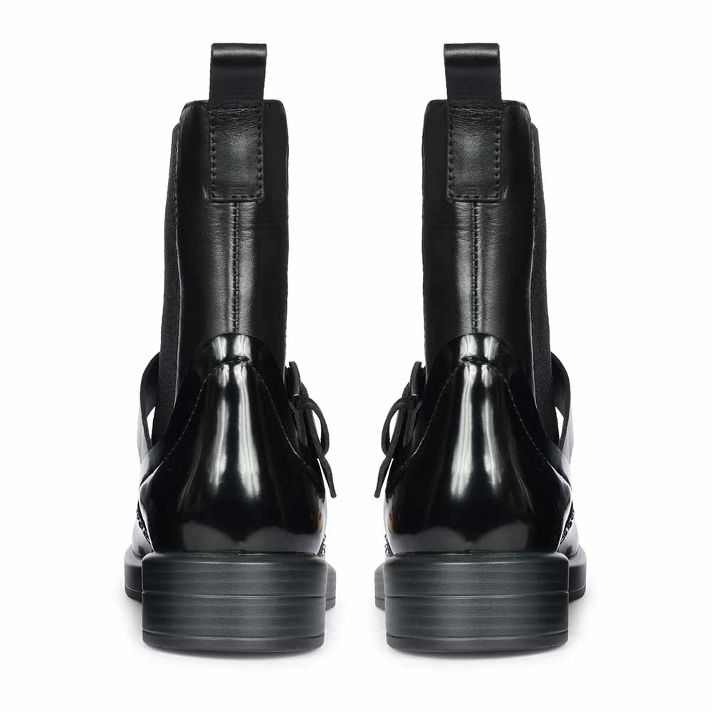 Saint Adeen Studded Buckle Decor Black Leather Ankle Boots - Image 5
