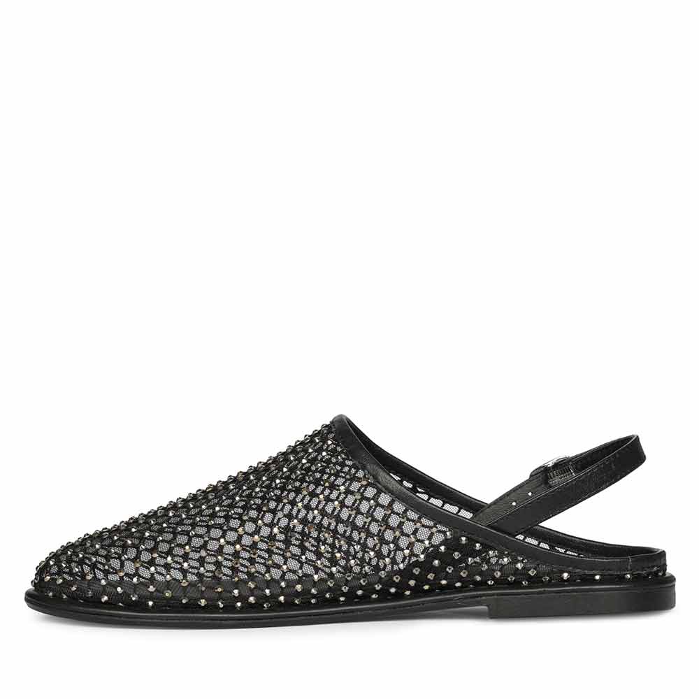 Saint Elira Strass Embellished Black Mesh & Leather Flats - Image 4
