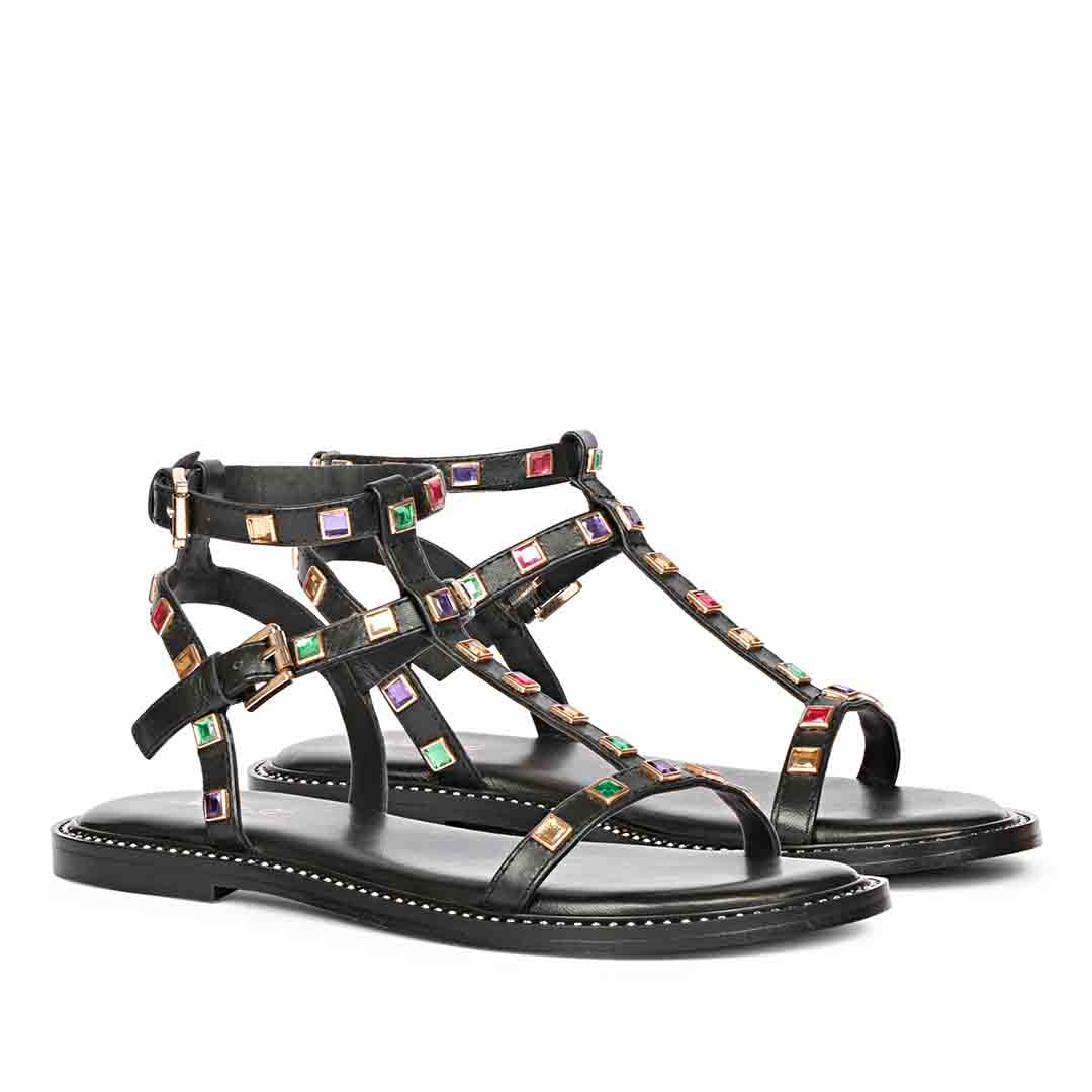 Saint Scarlett Black Leather Flat Sandal. - Image 3