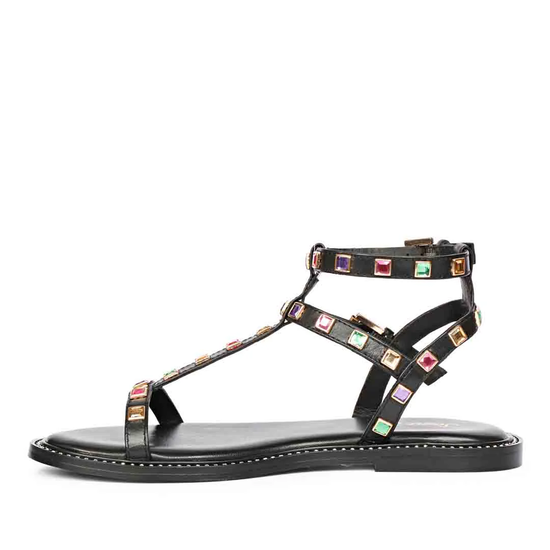 Saint Scarlett Black Leather Flat Sandal. - Image 4