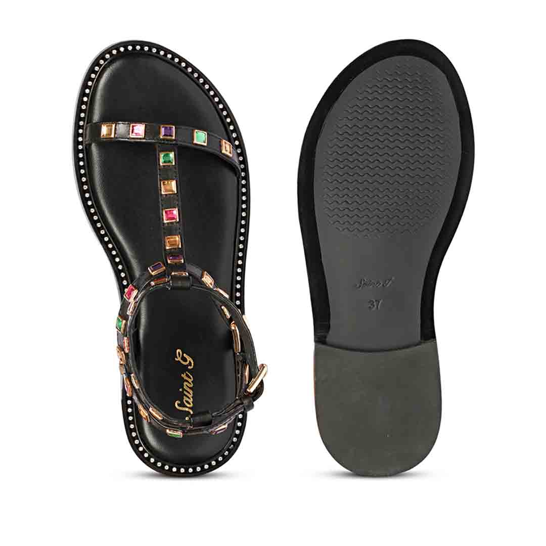 Saint Scarlett Black Leather Flat Sandal. - Image 7