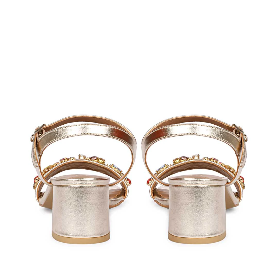 Saint Ella Multi Stones Decor Gold Leather Block Heels - Image 6