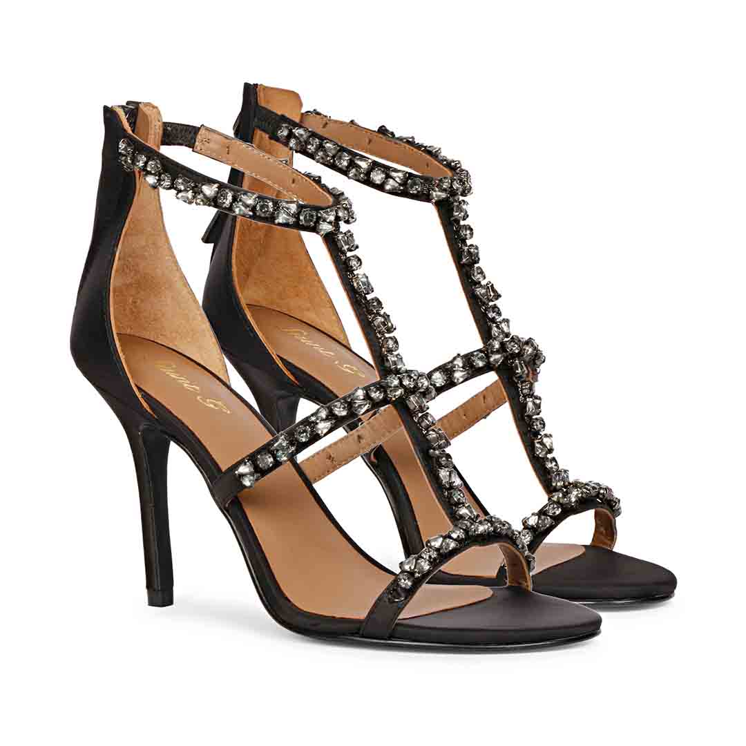 Saint Ella Smoke Stone Embellished Black Leather Heels - Image 3