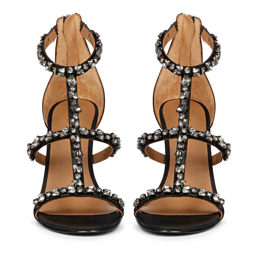 Saint Ella Smoke Stone Embellished Black Leather Heels - Image 4