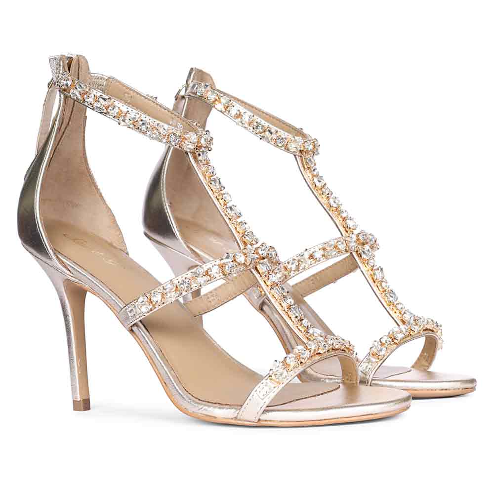 Saint Ella Stone Embellished Metallic Gold Leather Stilettos - Image 3