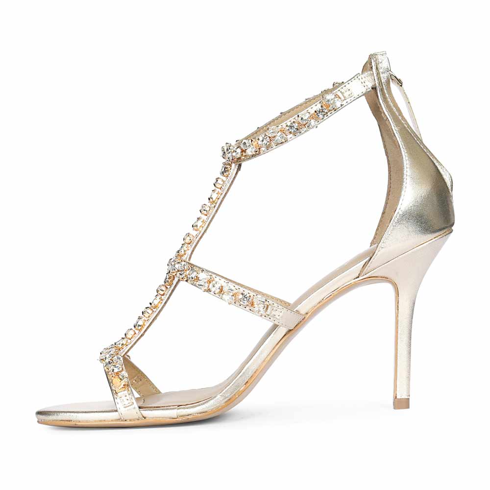 Saint Ella Stone Embellished Metallic Gold Leather Stilettos - Image 4