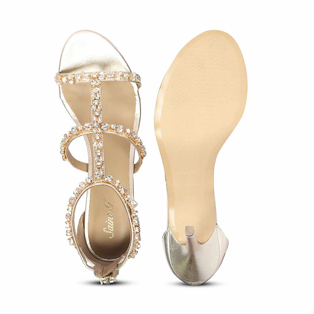 Saint Ella Stone Embellished Metallic Gold Leather Stilettos - Image 7