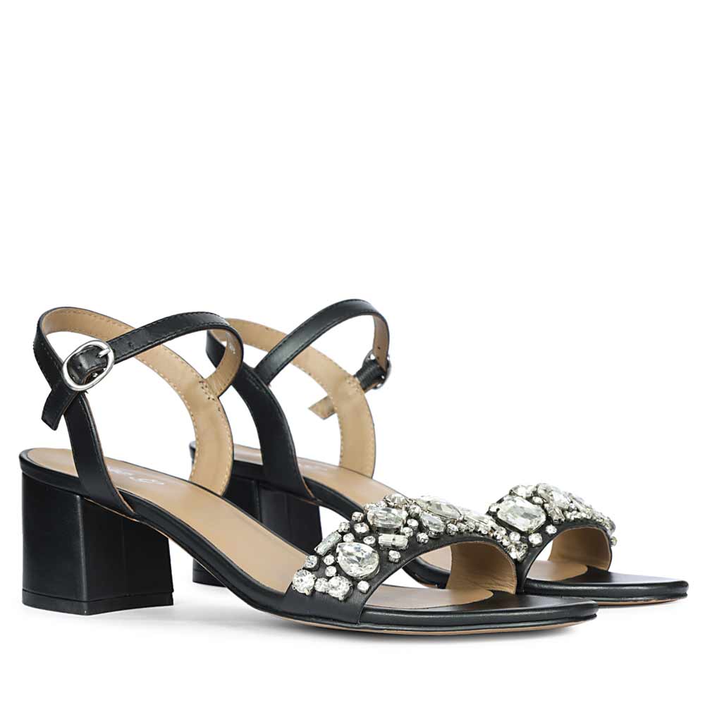 Saint Ella Stones Embellished Black Leather Block Heels - Image 2
