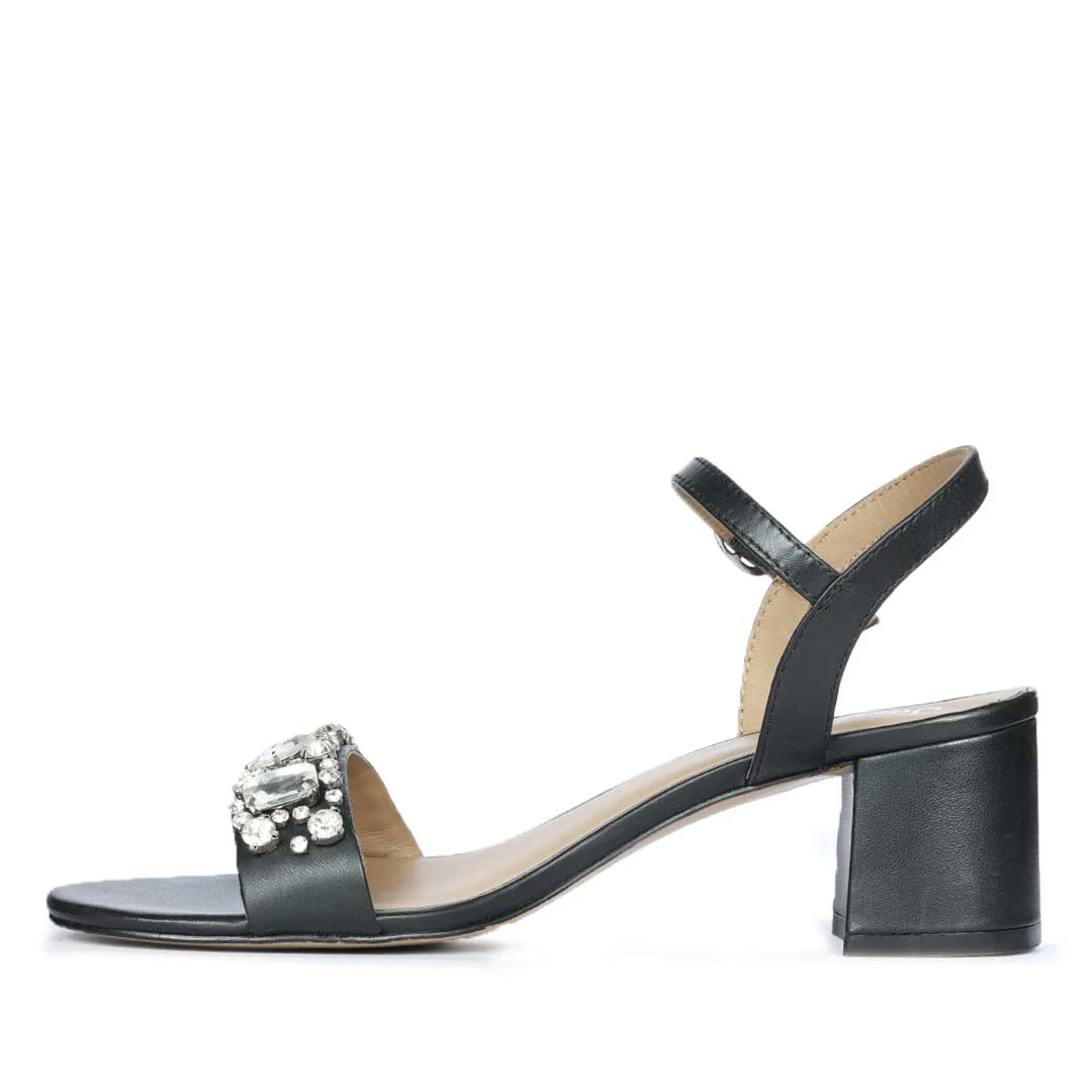 Saint Ella Stones Embellished Black Leather Block Heels - Image 3