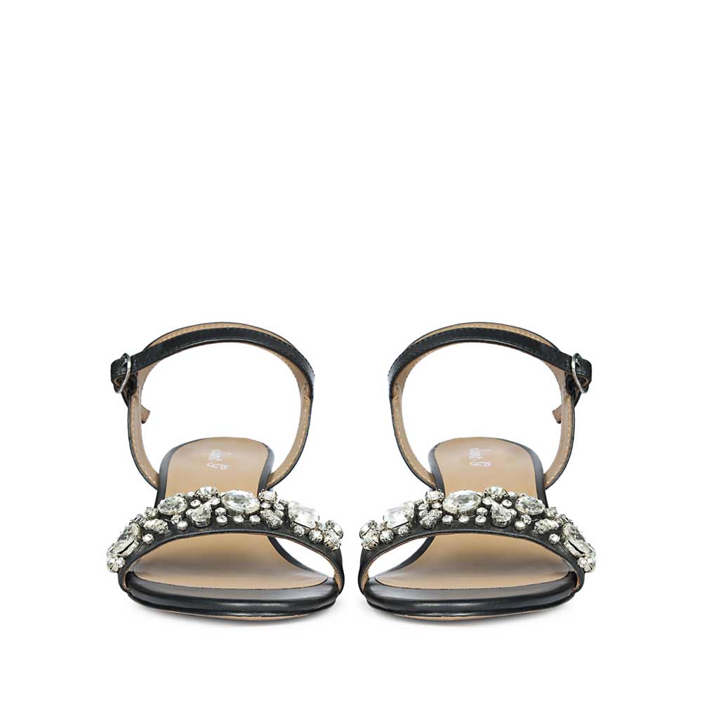 Saint Ella Stones Embellished Black Leather Block Heels - Image 4