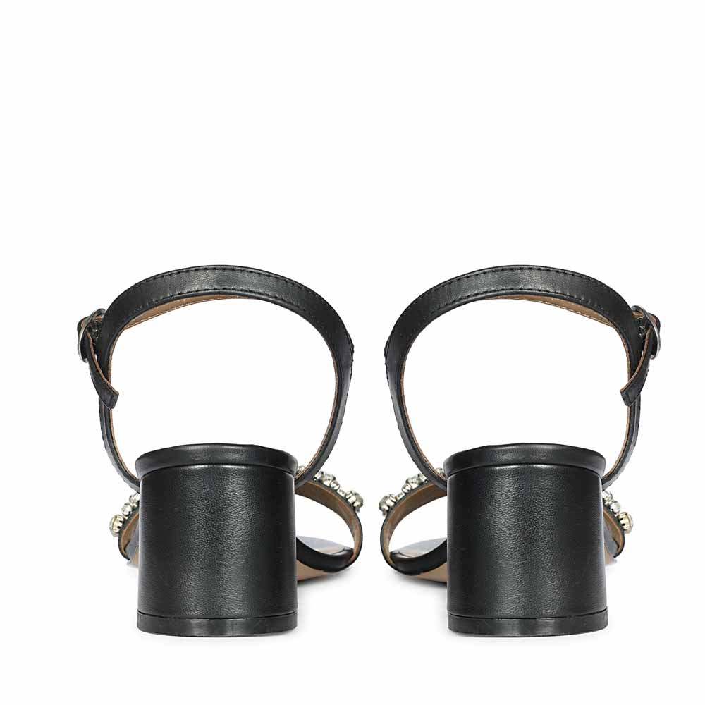 Saint Ella Stones Embellished Black Leather Block Heels - Image 5