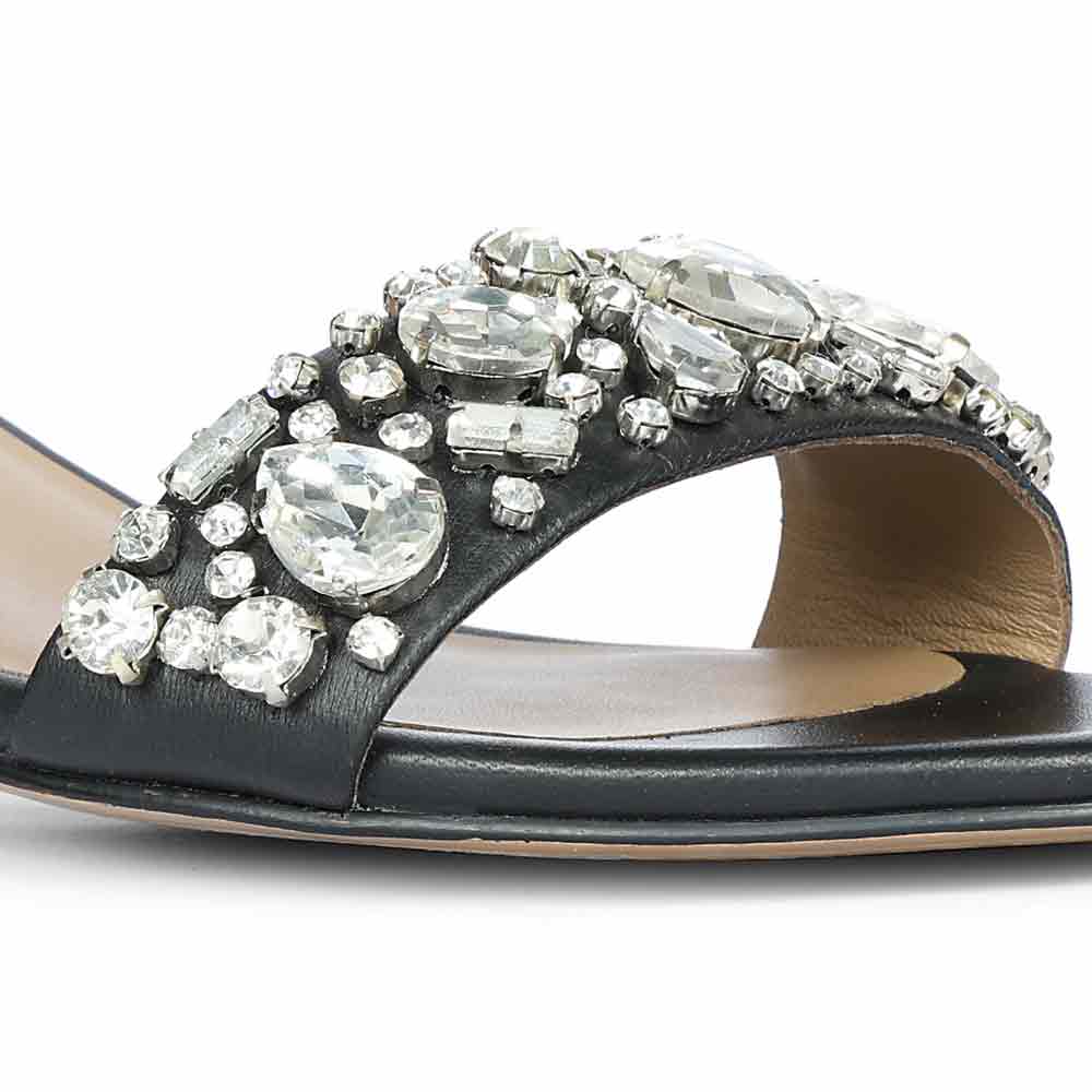 Saint Ella Stones Embellished Black Leather Block Heels - Image 7