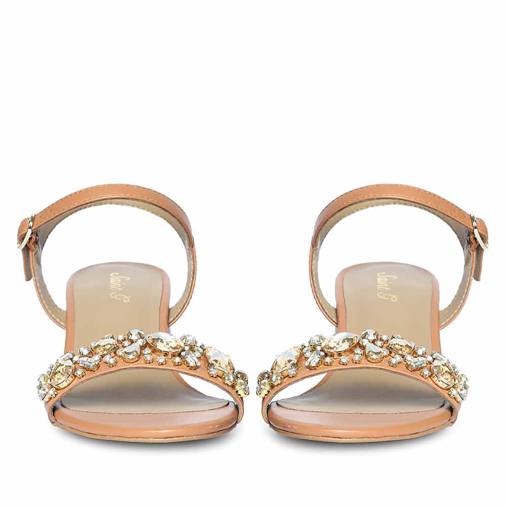 Saint Ella Stones Embellished Tan Leather Block Heels - Image 5