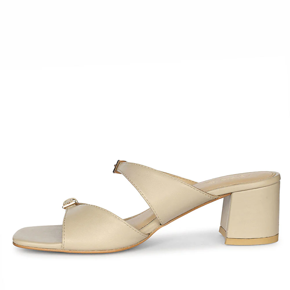 Saint Ellery Buckle Beige Leather Block Heel Sandals - Image 3