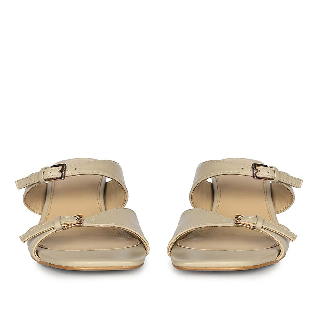 Saint Ellery Buckle Beige Leather Block Heel Sandals - Image 4