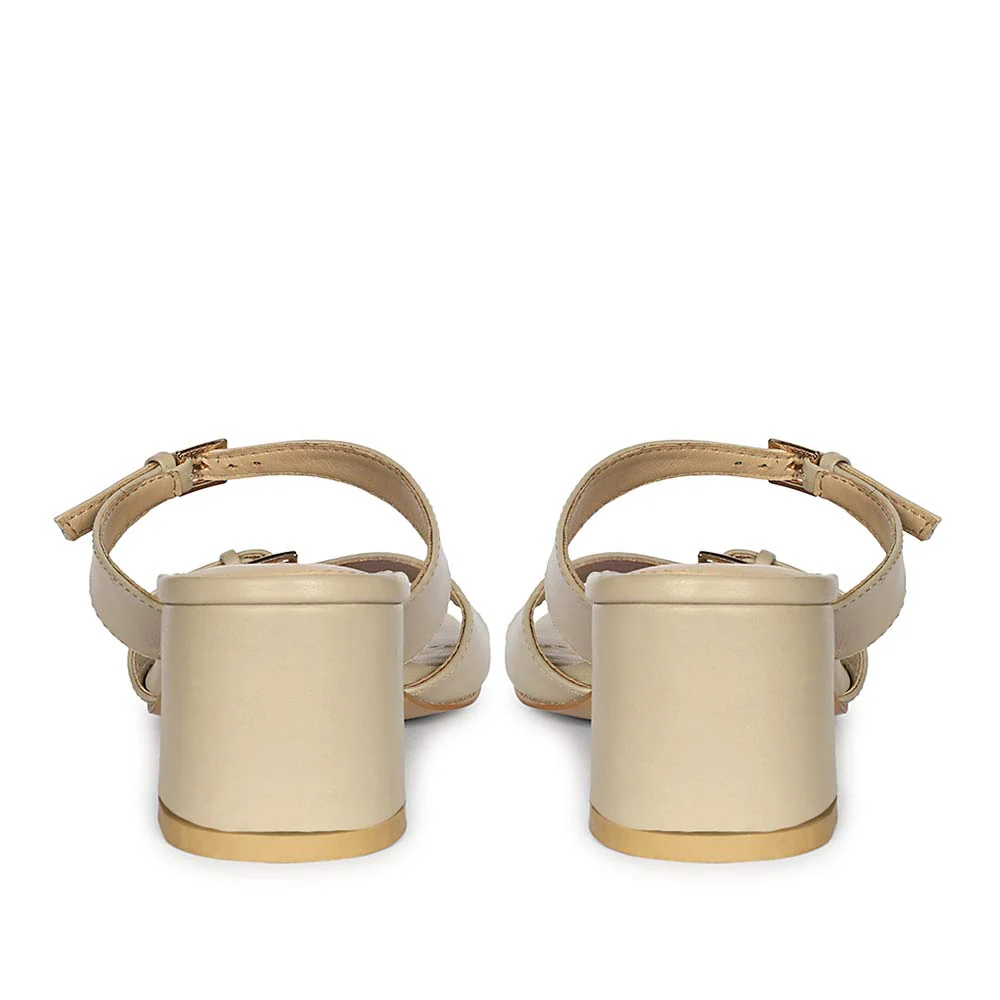 Saint Ellery Buckle Beige Leather Block Heel Sandals - Image 5