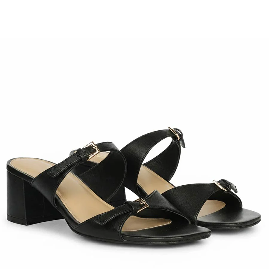 Saint Ellery Buckle Black Leather Block Heel Sandals - Image 3