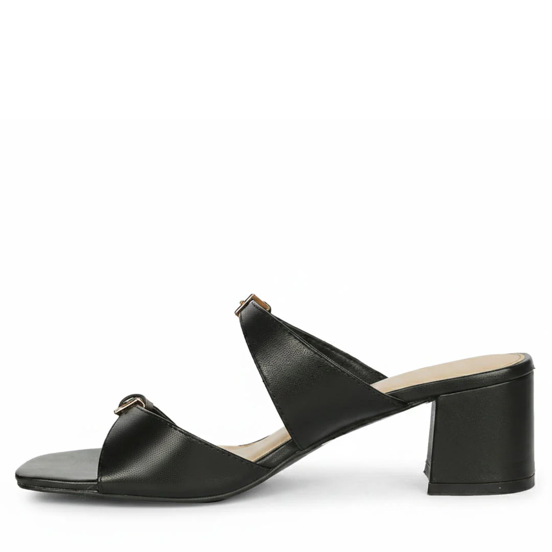 Saint Ellery Buckle Black Leather Block Heel Sandals - Image 4
