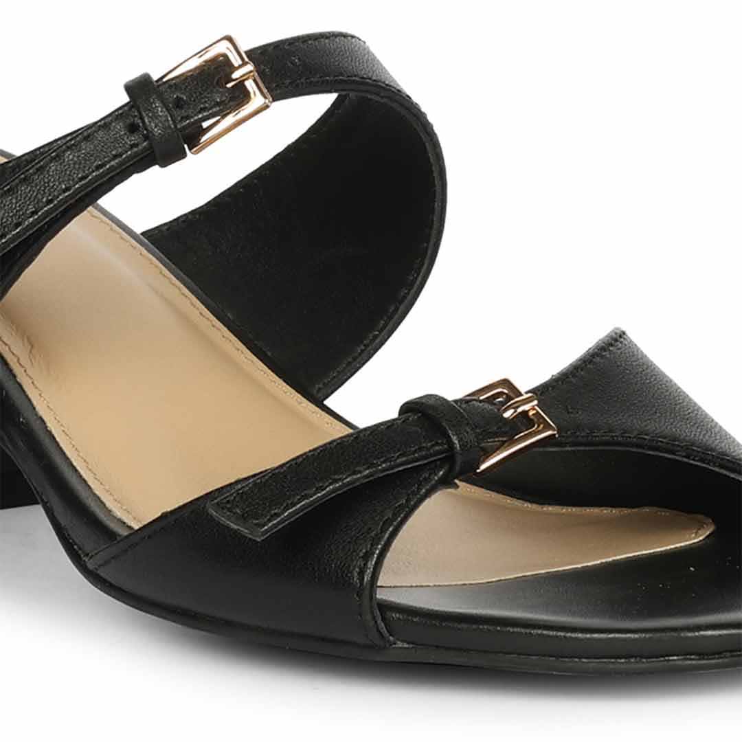 Saint Ellery Buckle Black Leather Block Heel Sandals - Image 7