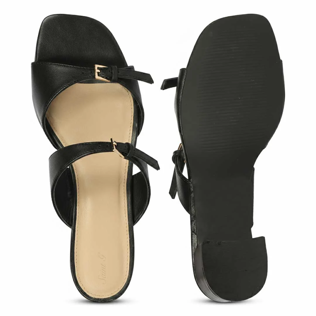 Saint Ellery Buckle Black Leather Block Heel Sandals - Image 8