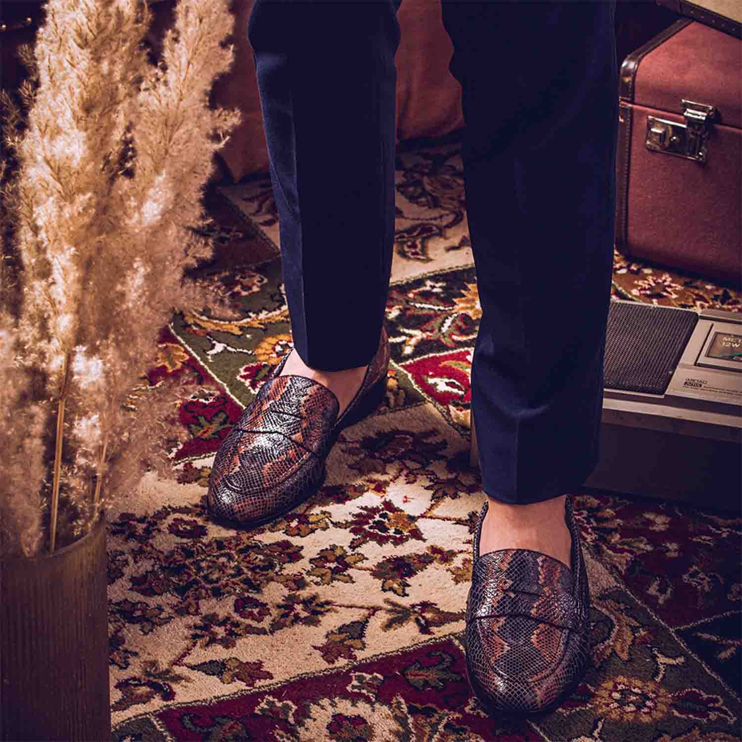 Saint Ellis Blue Snake Print Leather Loafers - Image 2