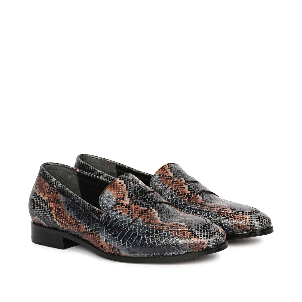 Saint Ellis Blue Snake Print Leather Loafers - Image 3