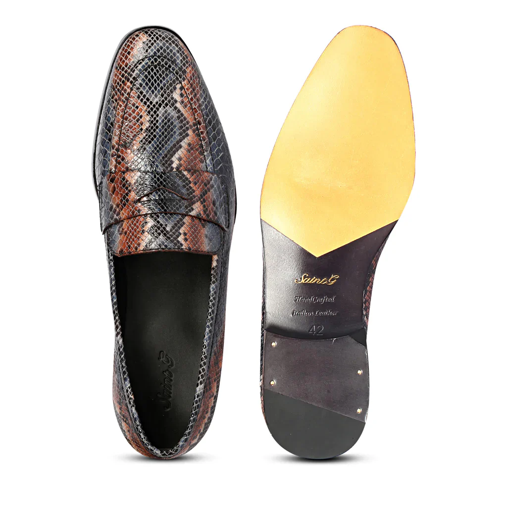 Saint Ellis Blue Snake Print Leather Loafers - Image 7