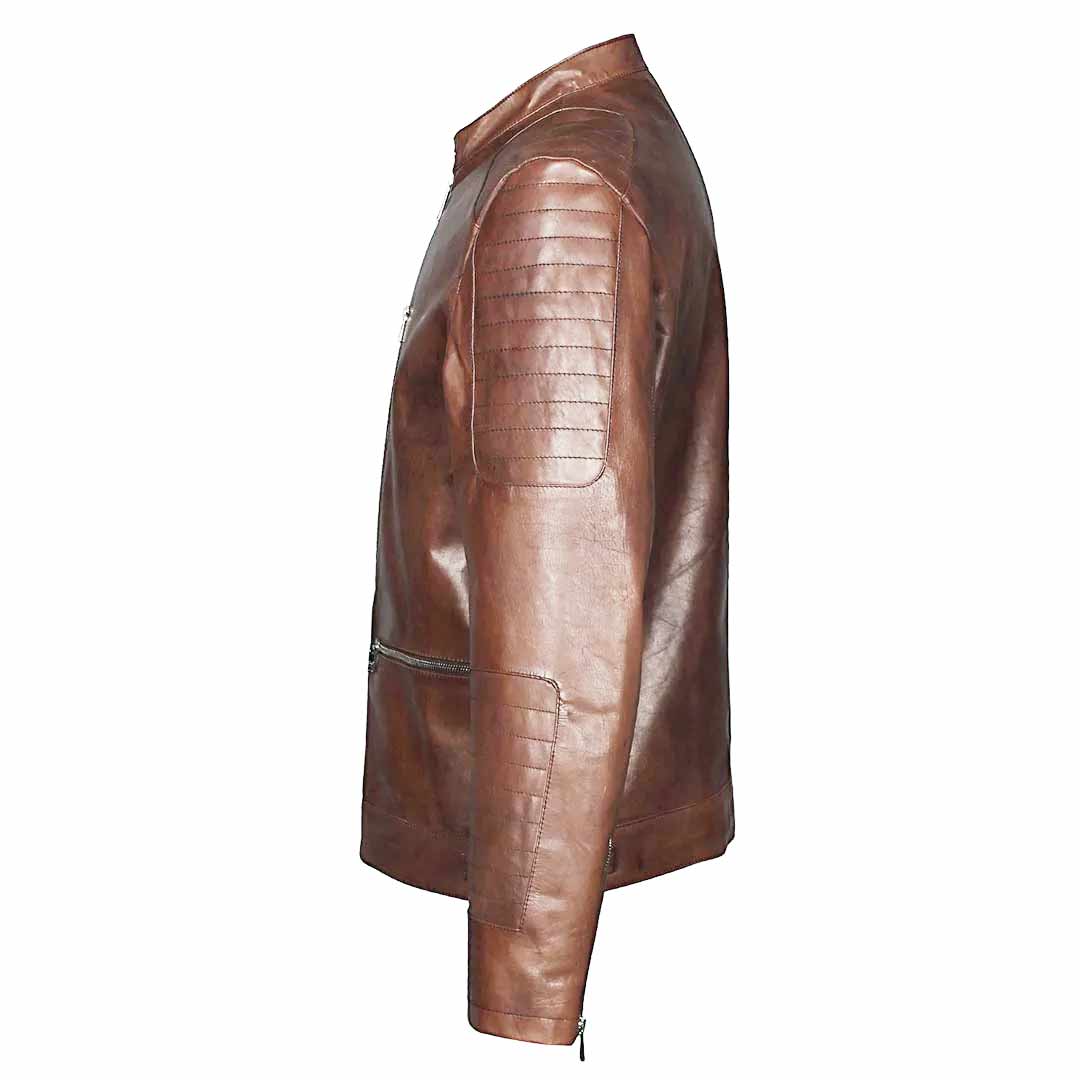 Saint Ellis Burgundy Leather Men's Cafe Racer Jackets - Image 4