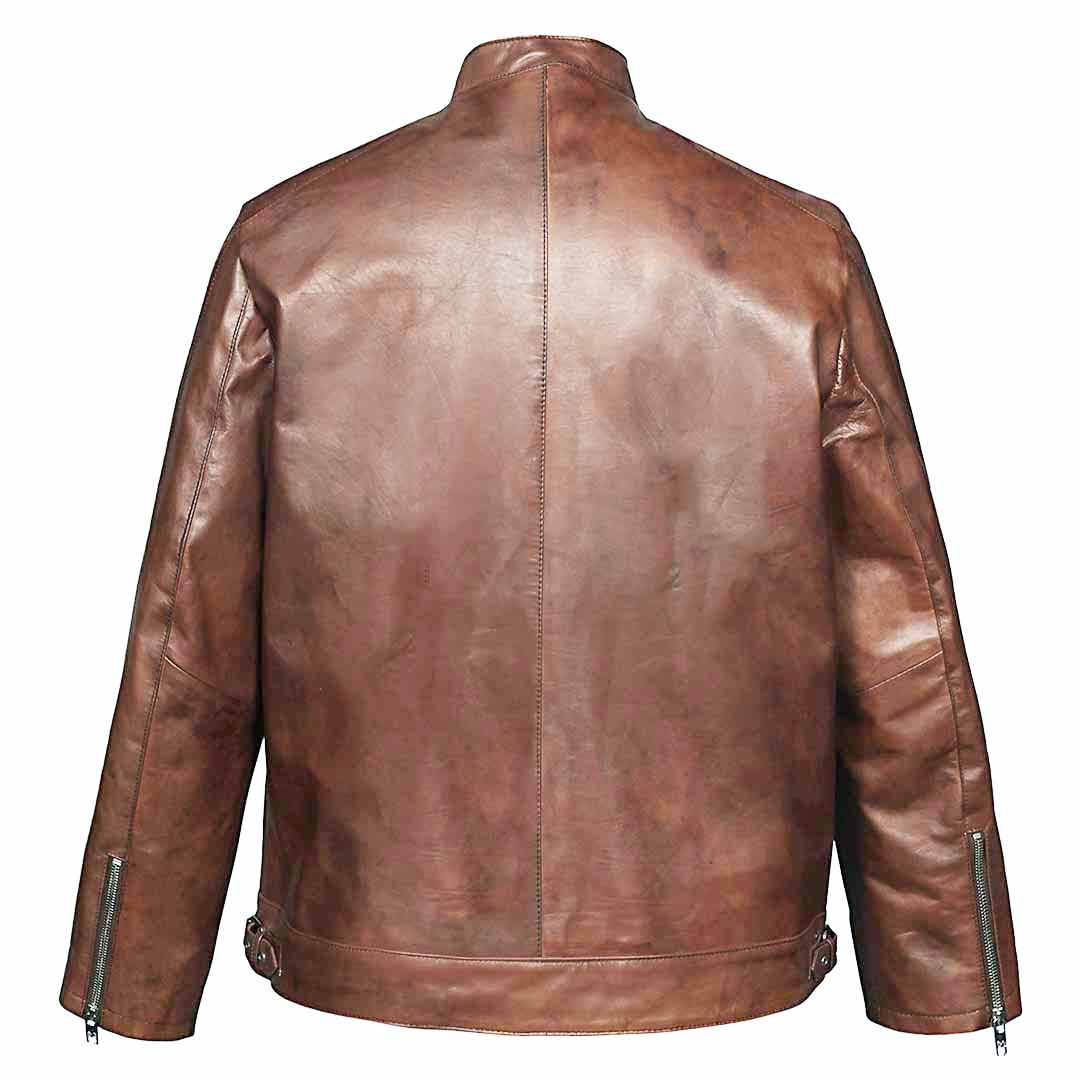 Saint Ellis Burgundy Leather Men's Cafe Racer Jackets - Image 5