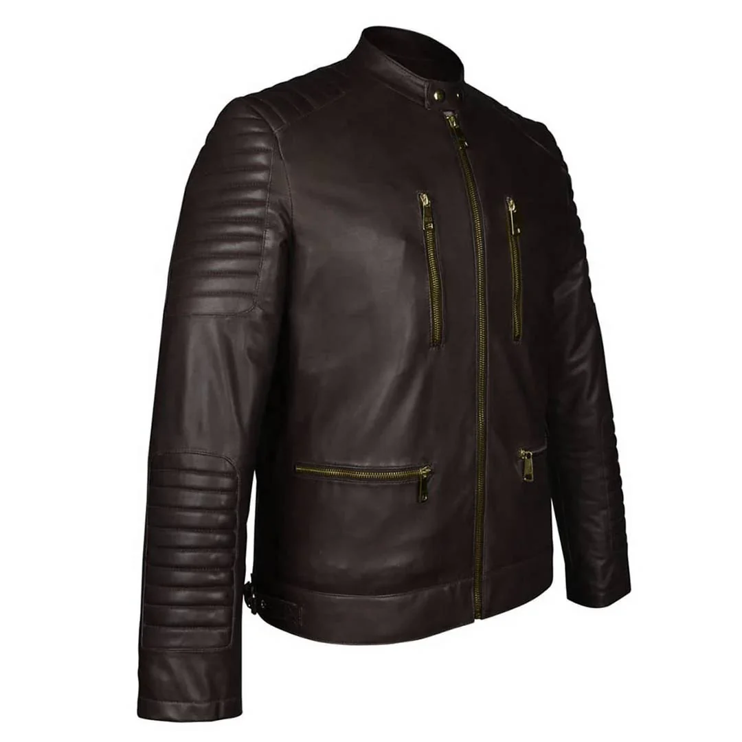 Saint Ellis chocolate Leather Men's Cafe Racer Jackets - Image 3
