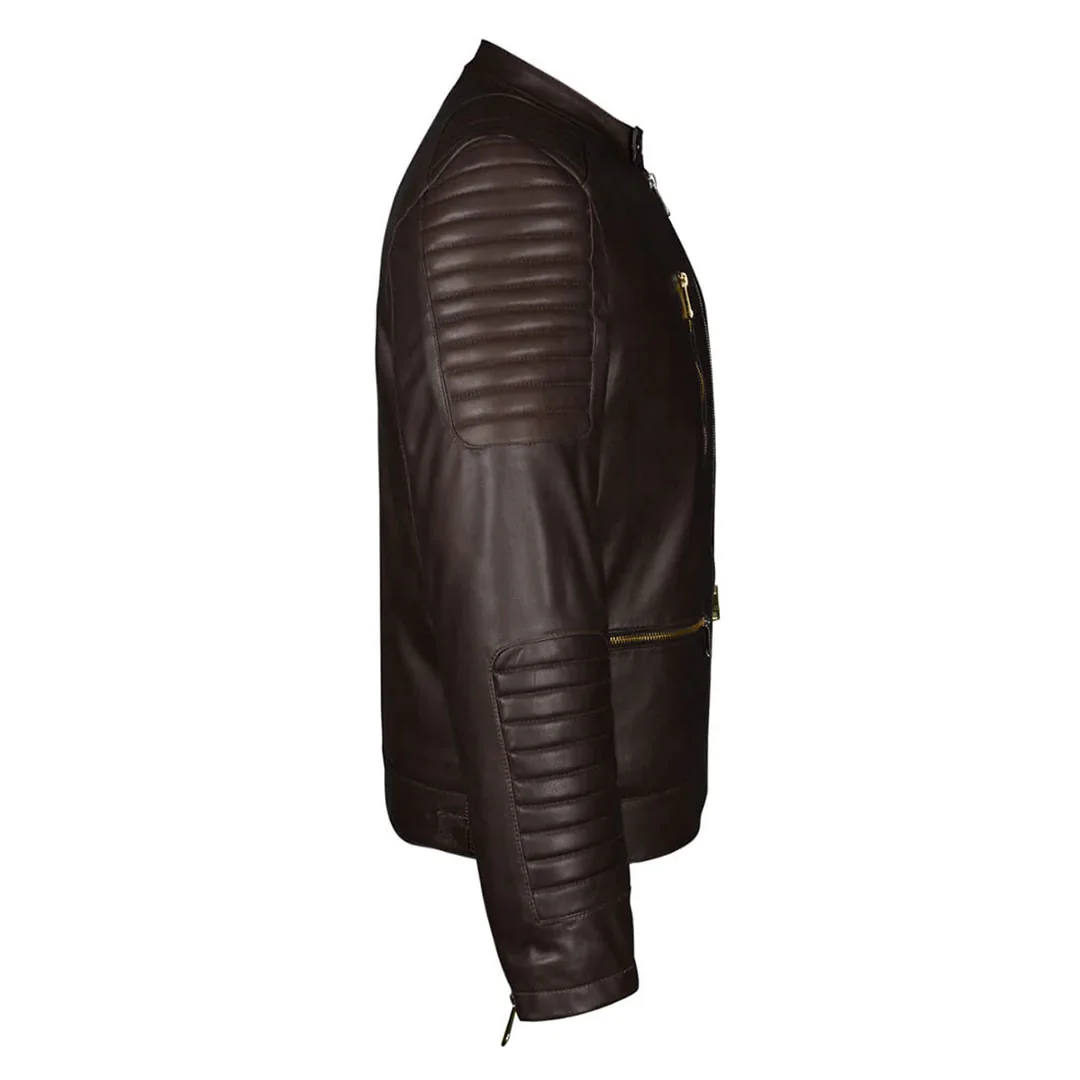 Saint Ellis chocolate Leather Men's Cafe Racer Jackets - Image 4