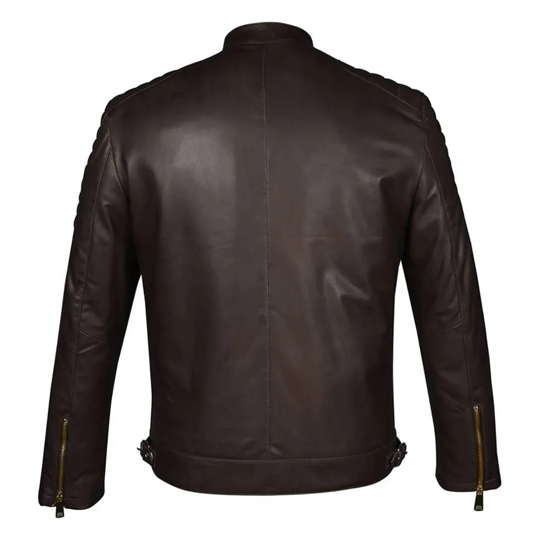 Saint Ellis chocolate Leather Men's Cafe Racer Jackets - Image 5