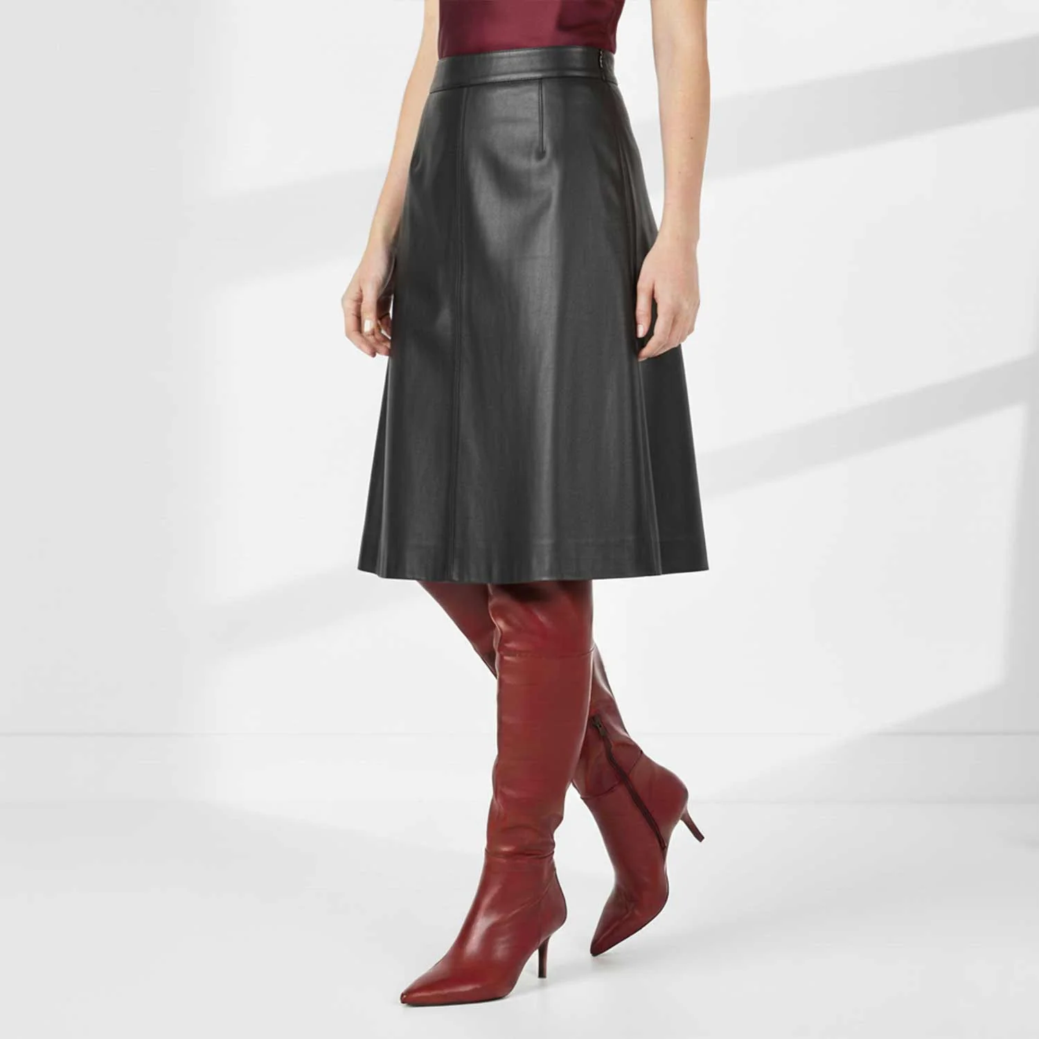 Saint Elodie Maroon Stretch Napa Thigh High Boots - Image 2