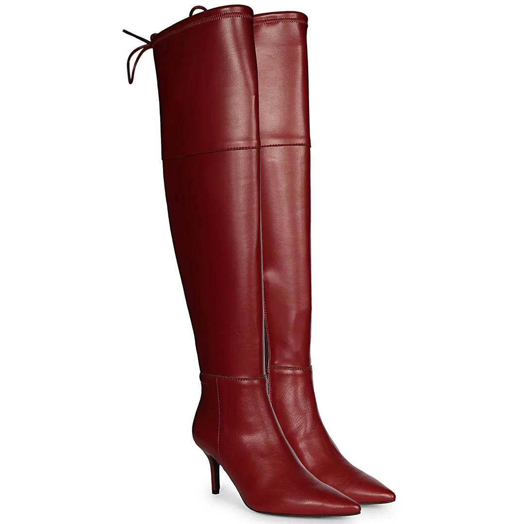 Saint Elodie Maroon Stretch Napa Thigh High Boots - Image 3