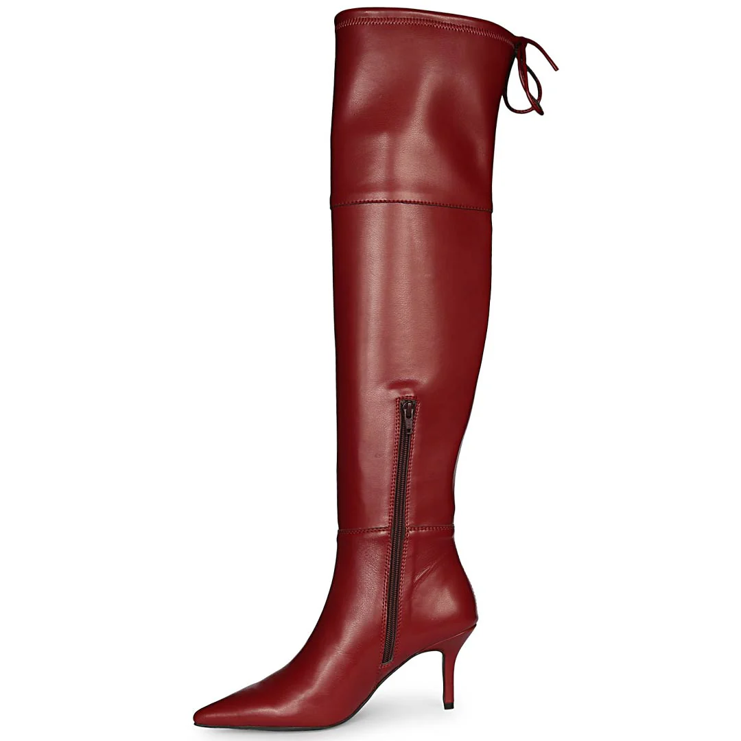 Saint Elodie Maroon Stretch Napa Thigh High Boots - Image 4