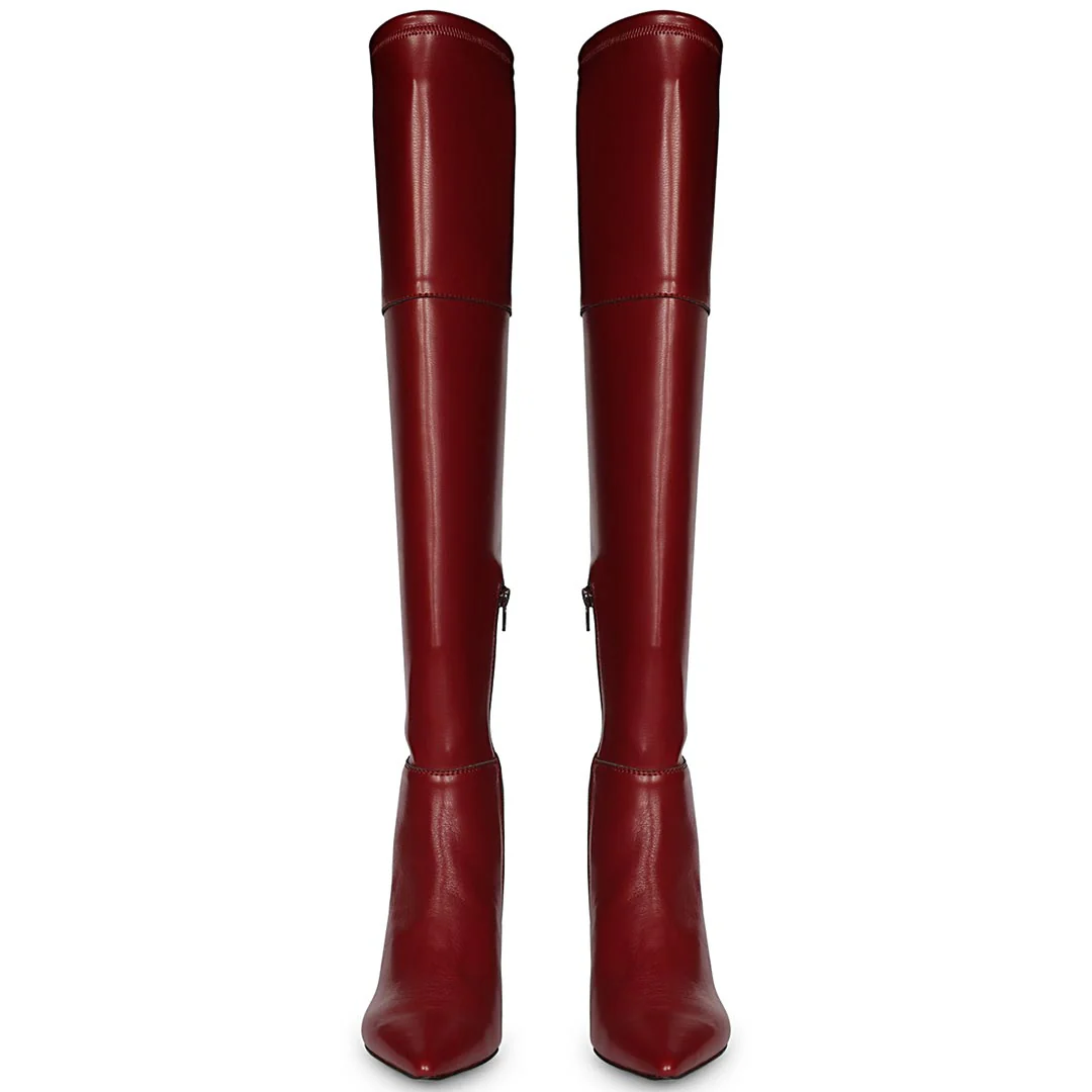 Saint Elodie Maroon Stretch Napa Thigh High Boots - Image 5