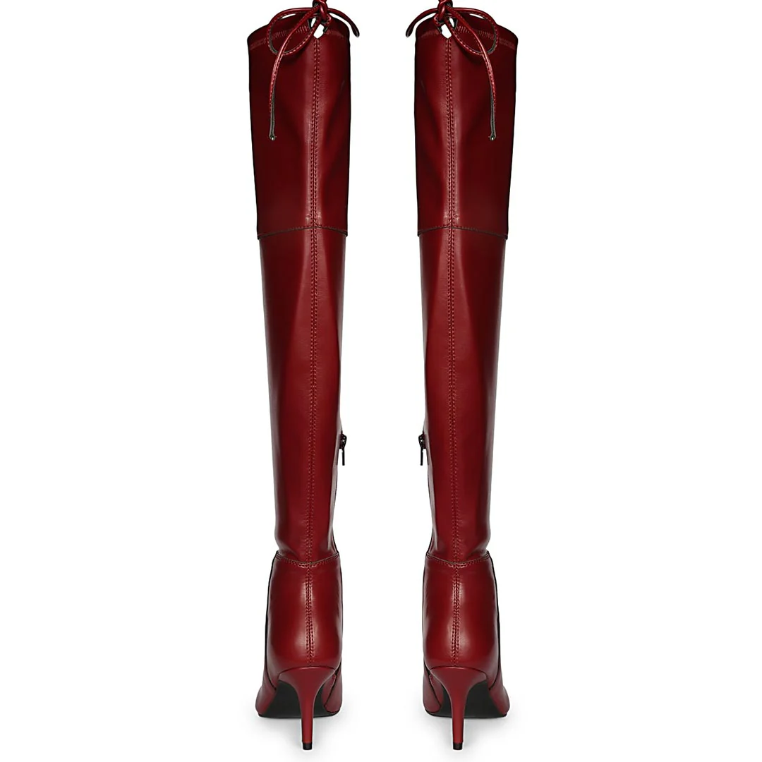 Saint Elodie Maroon Stretch Napa Thigh High Boots - Image 6