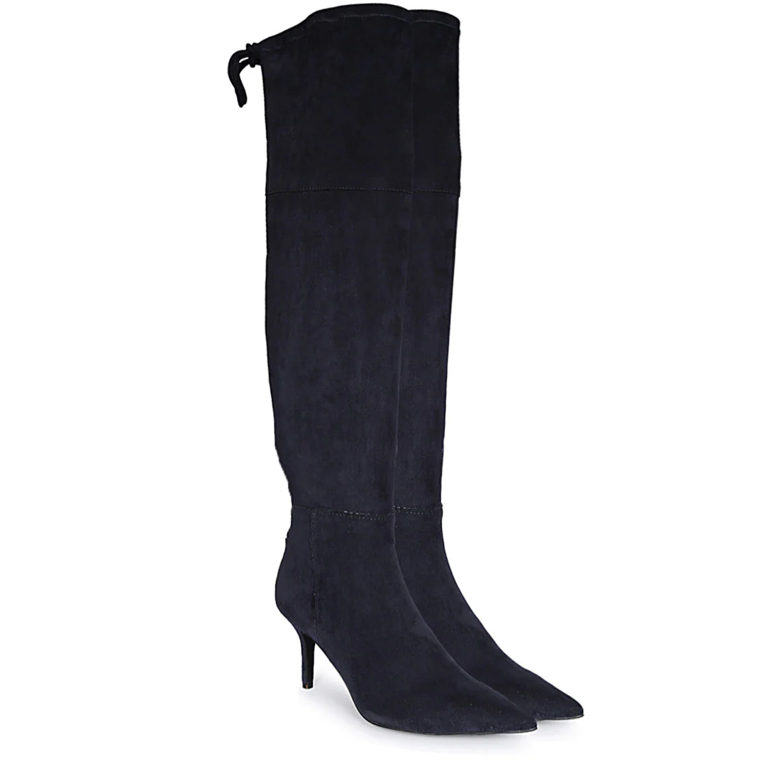 Saint Elodie Navy Stretch Suede Thigh High Boots - Image 3