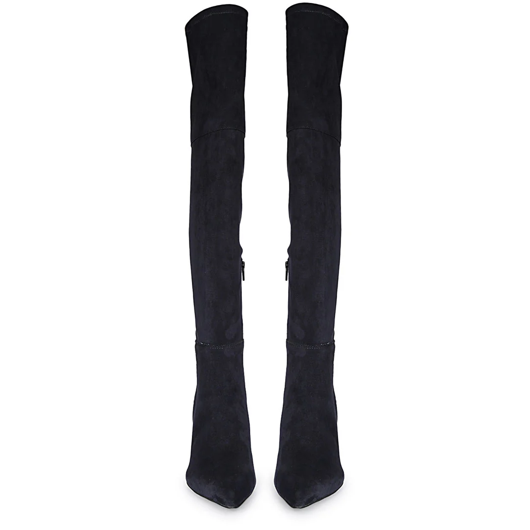 Saint Elodie Navy Stretch Suede Thigh High Boots - Image 5