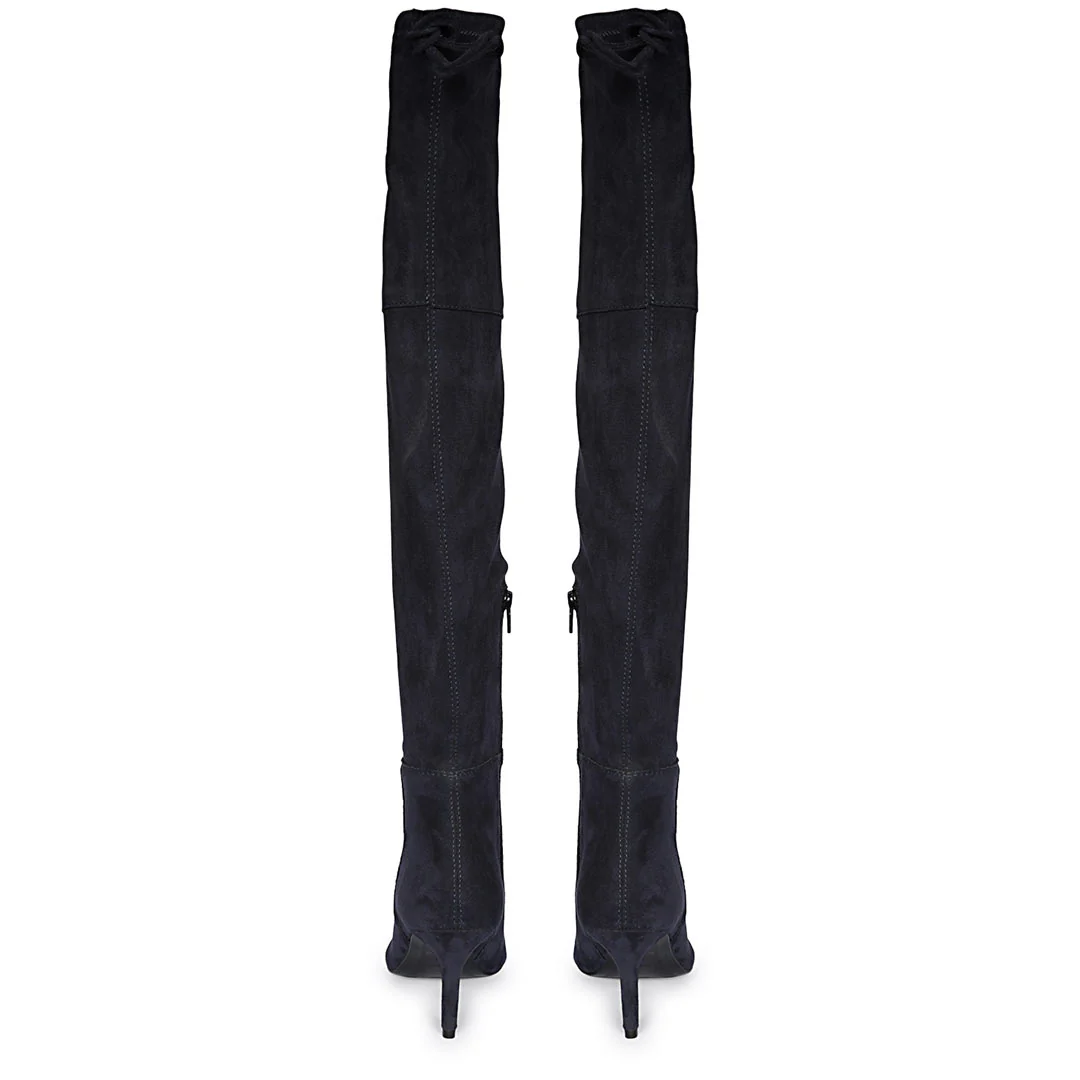 Saint Elodie Navy Stretch Suede Thigh High Boots - Image 6