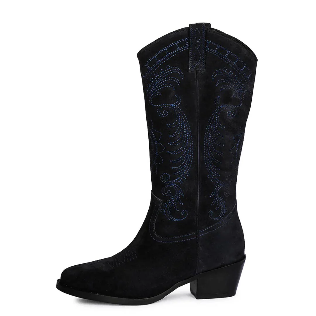 Saint Elodie Stitched Cobalt Leather Handcrafted Cowboy Boots - Image 4
