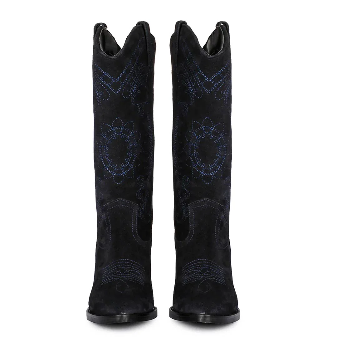 Saint Elodie Stitched Cobalt Leather Handcrafted Cowboy Boots - Image 5