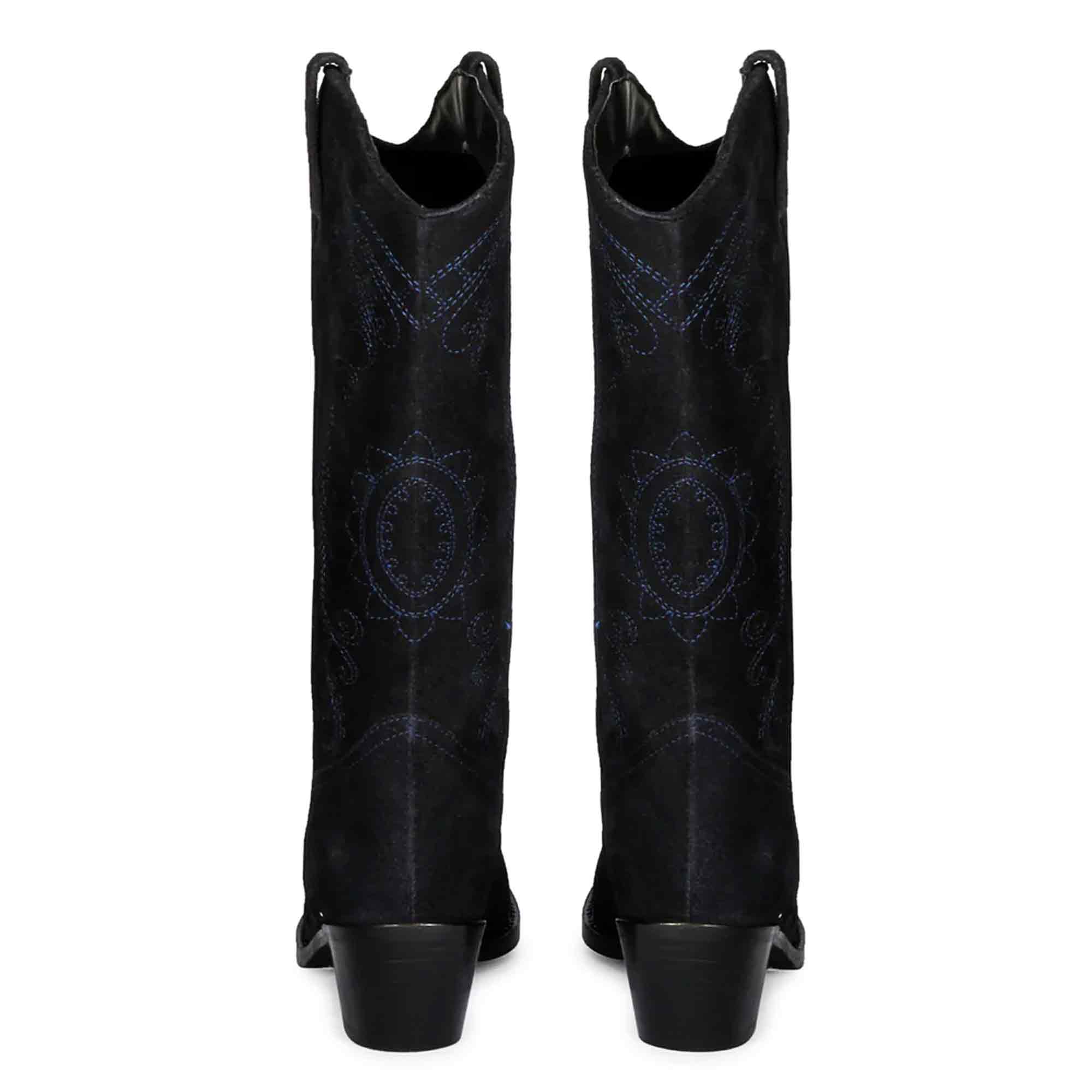 Saint Elodie Stitched Cobalt Leather Handcrafted Cowboy Boots - Image 6